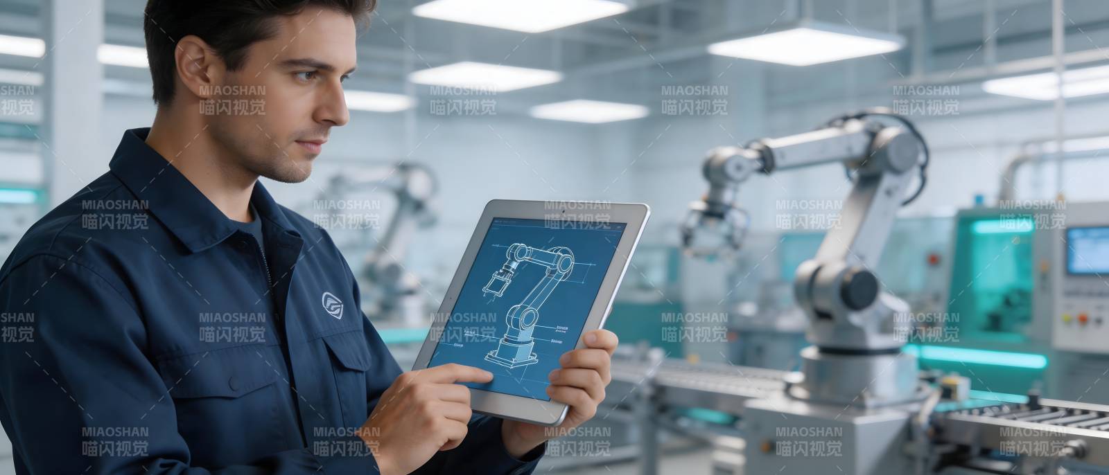 工程师操控智能机器人图片