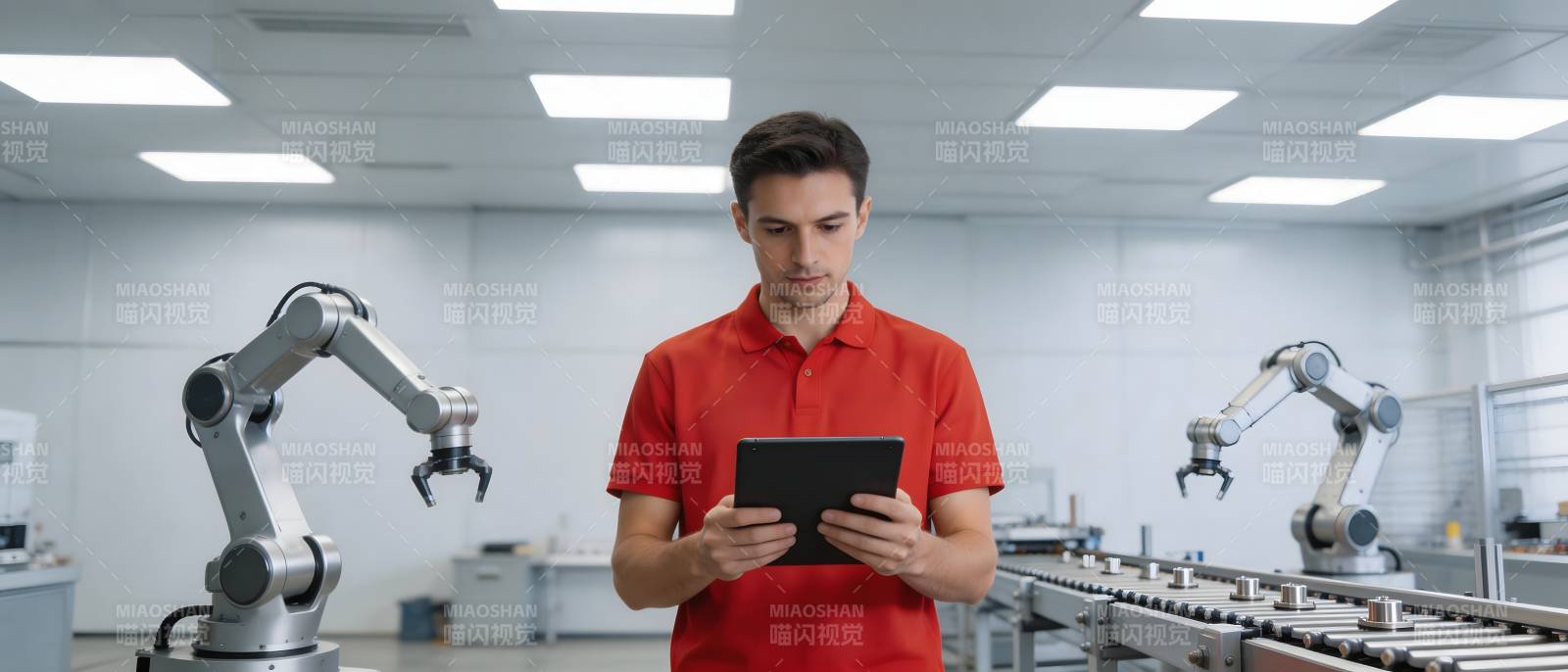 红衫男控机器人产线图片
