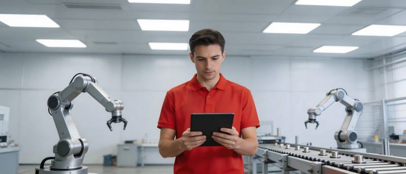 红衫男控机器人产线图片