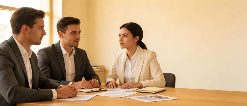 商务洽谈三人会议场景图片