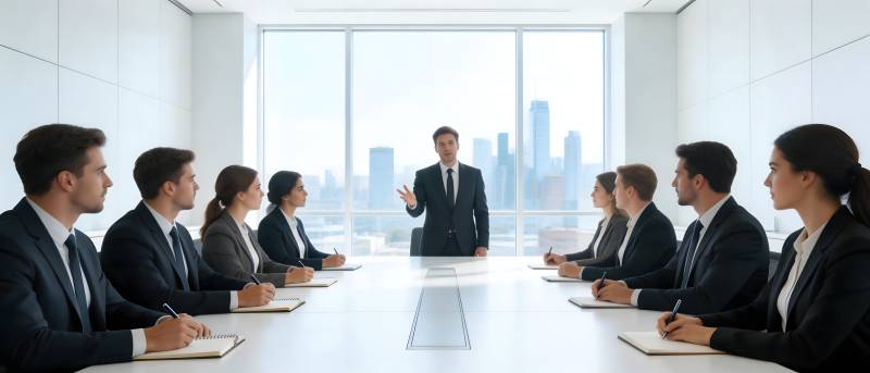 商务会议中领导发言场景图片