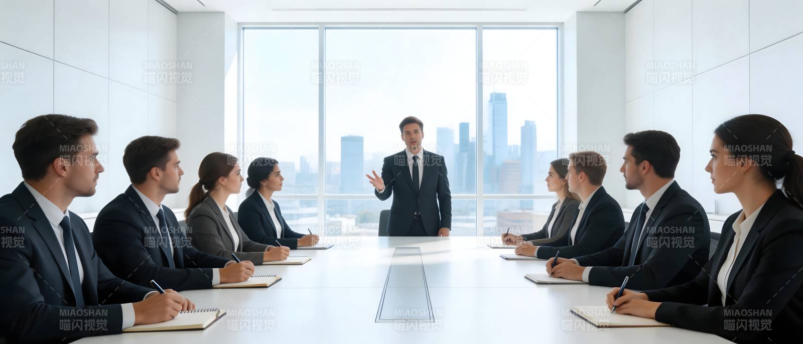 商务会议中领导发言场景图片