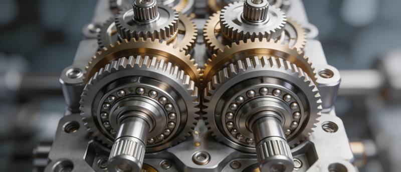 精密齿轮传动系统特写图片