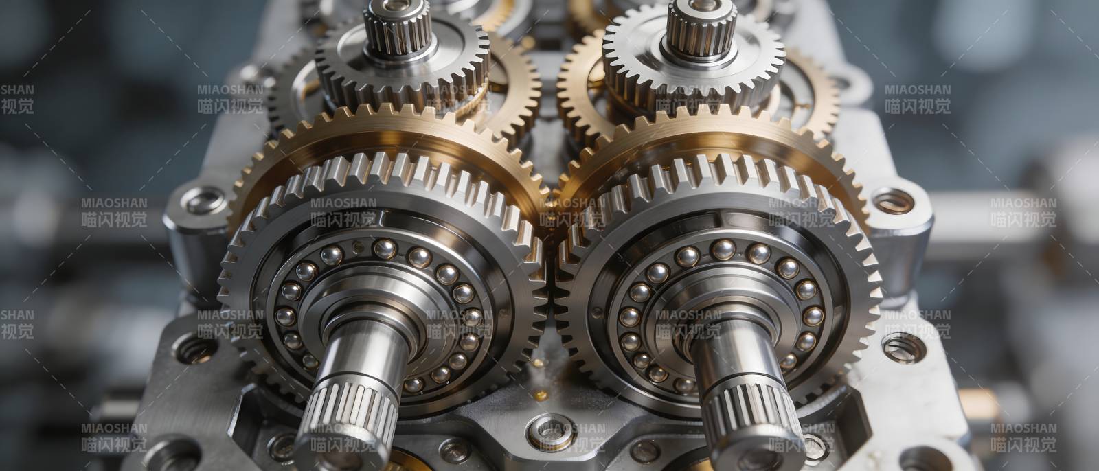精密齿轮传动系统特写图片