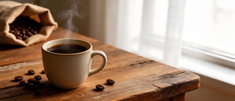 晨光咖啡香 豆伴木桌暖图片