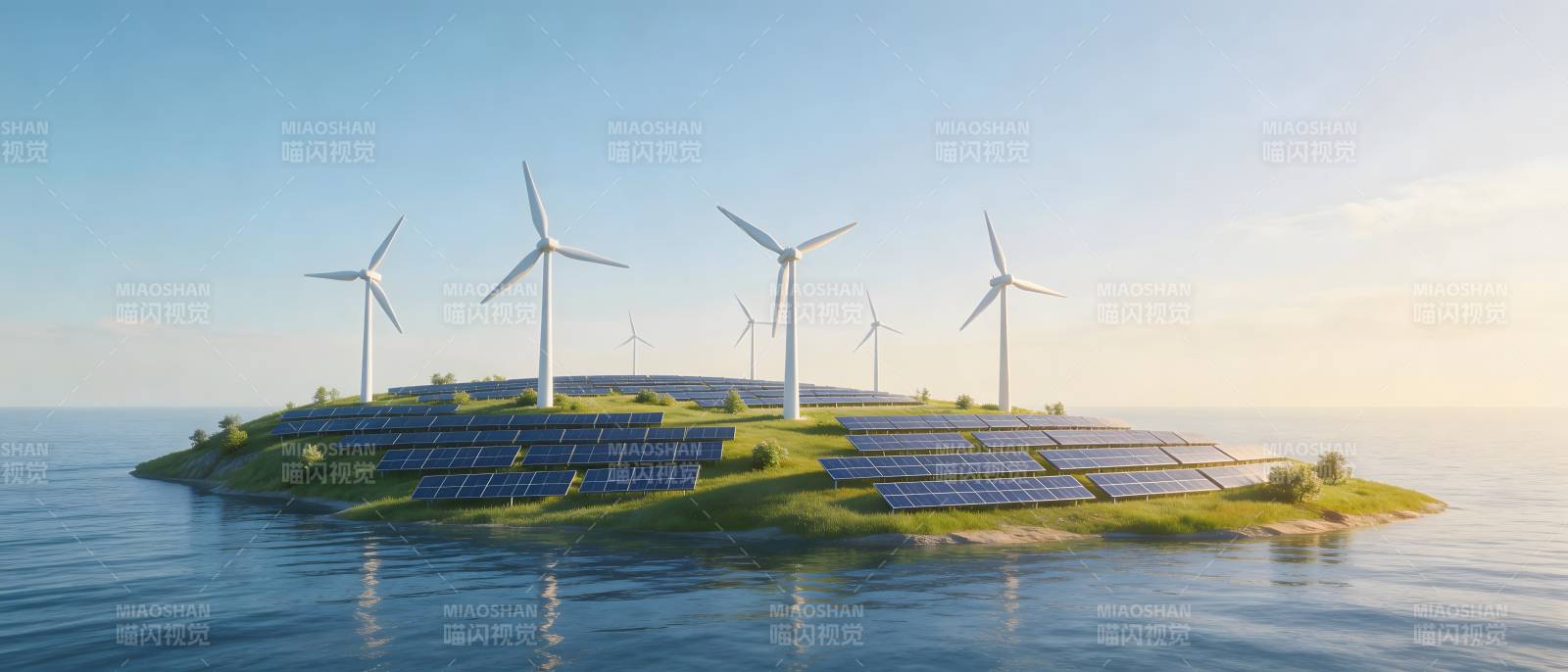 海岛风光 风车与太阳能板共舞图片