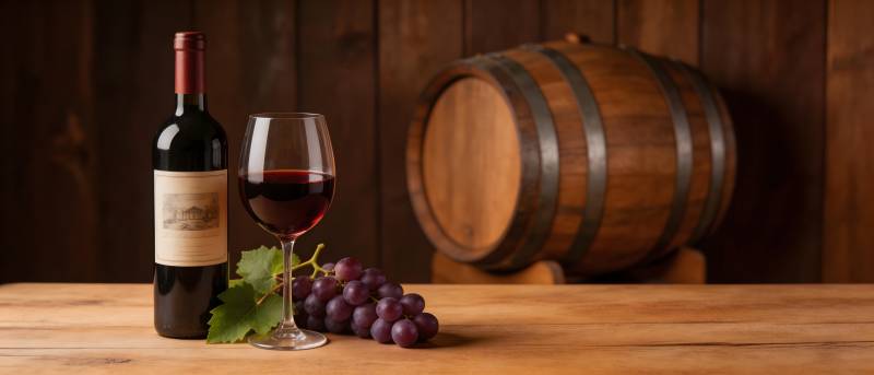 红酒配葡萄 木桶背景雅图片