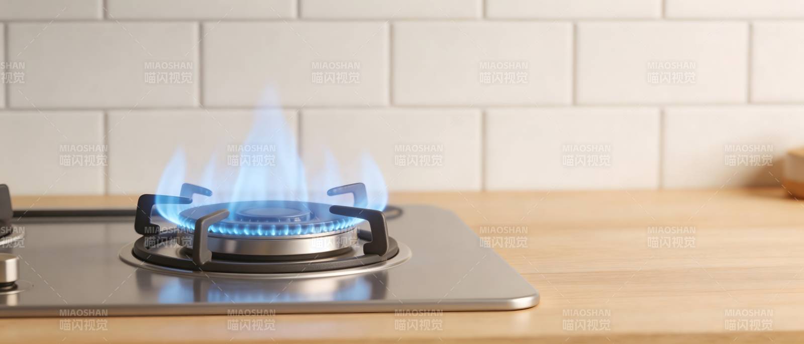 燃气灶蓝色火焰特写图片