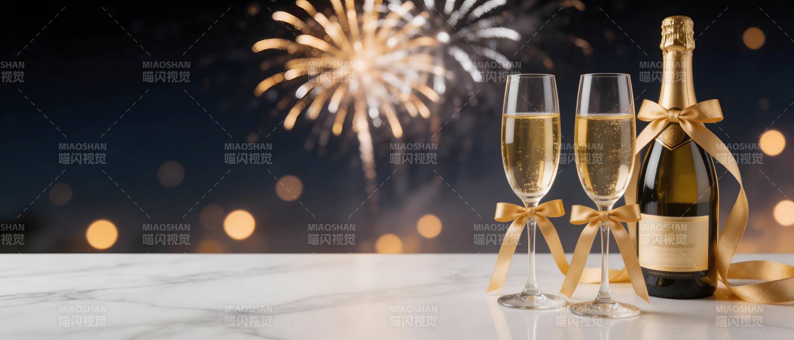 烟花下的香槟庆祝时刻图片