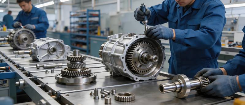 工人装配精密齿轮箱图片