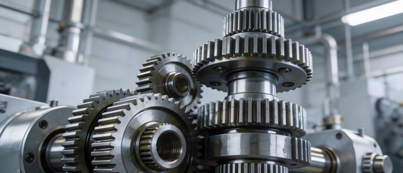 精密齿轮传动系统特写图片