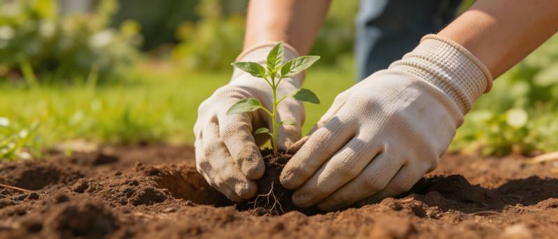 双手栽苗 沃土生绿图片