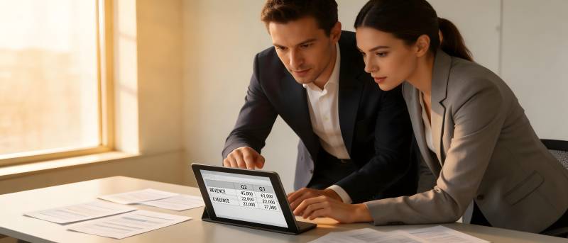 商务人士共览平板数据图片