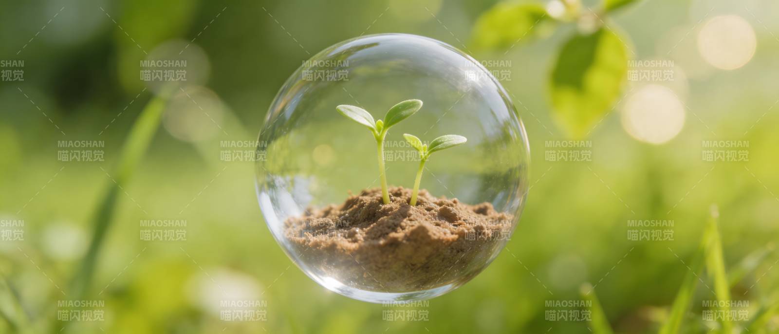 玻璃球中的新生绿芽图片