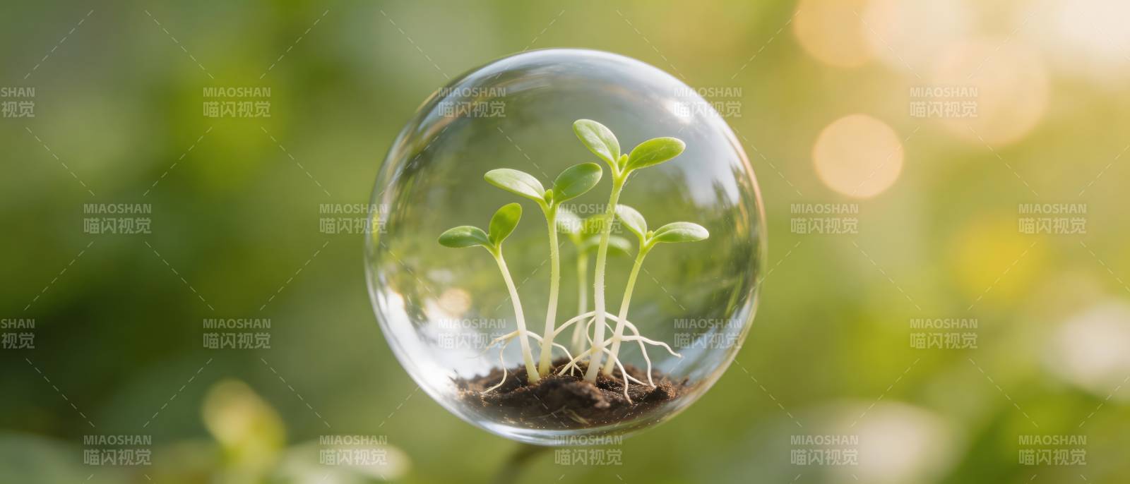 玻璃球中的新生绿芽图片