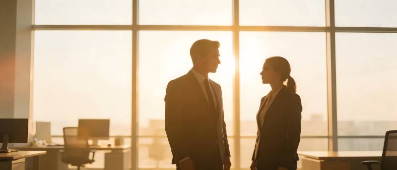 夕阳下商务对话剪影图片