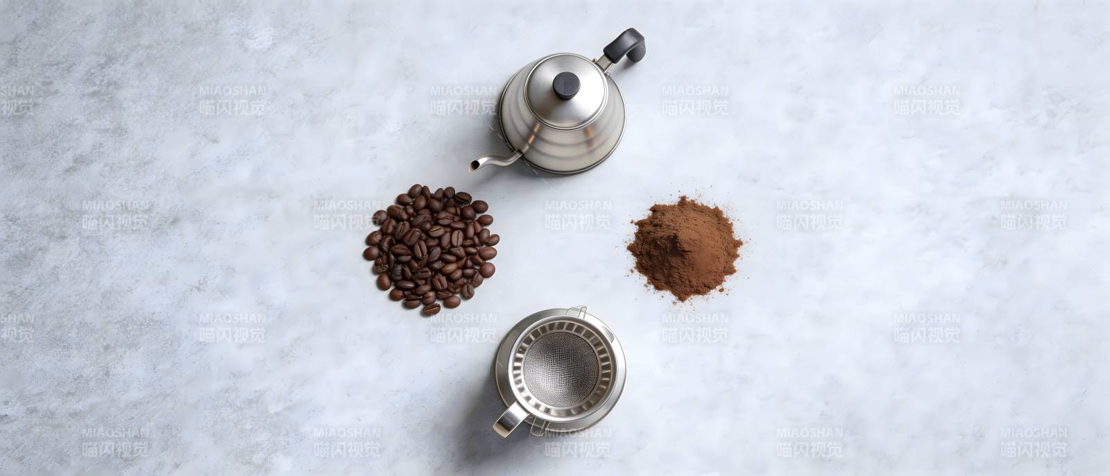 咖啡器具与豆粉静物图图片