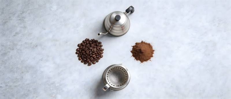 咖啡器具与豆粉静物图图片