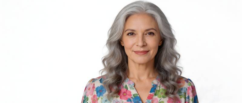 银发优雅女性微笑肖像图片