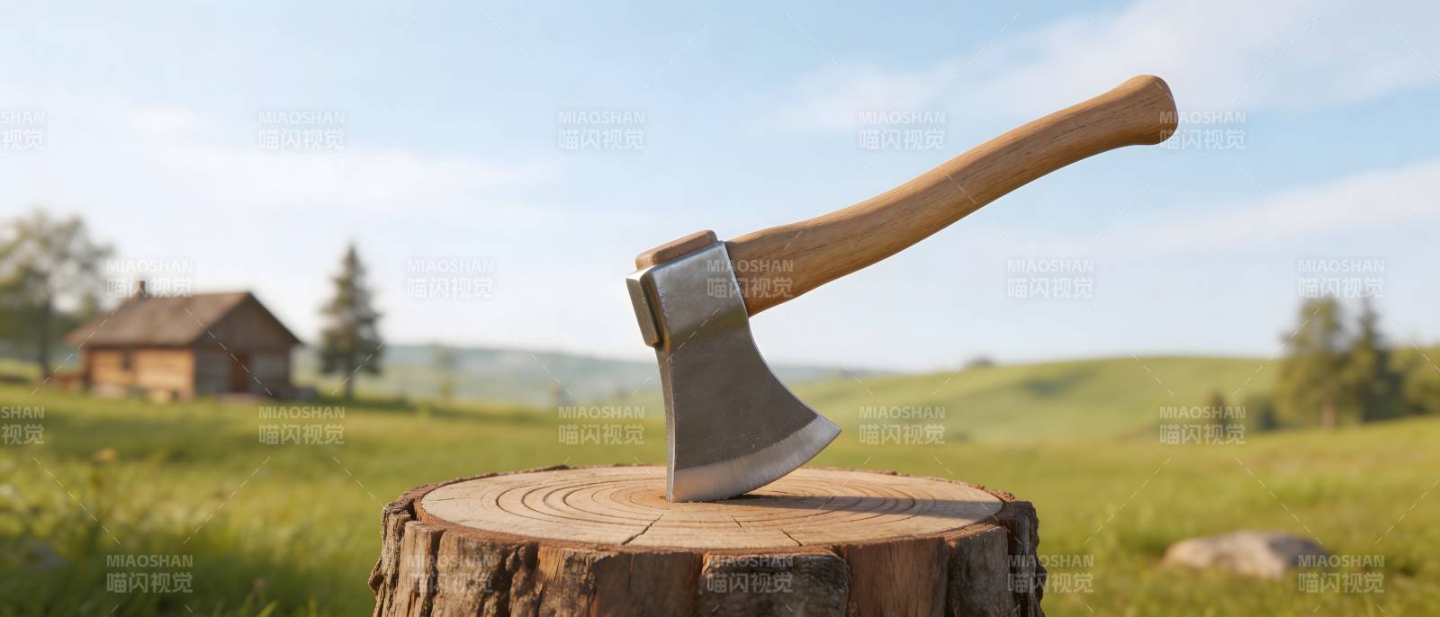 斧劈木桩 田园静景图片