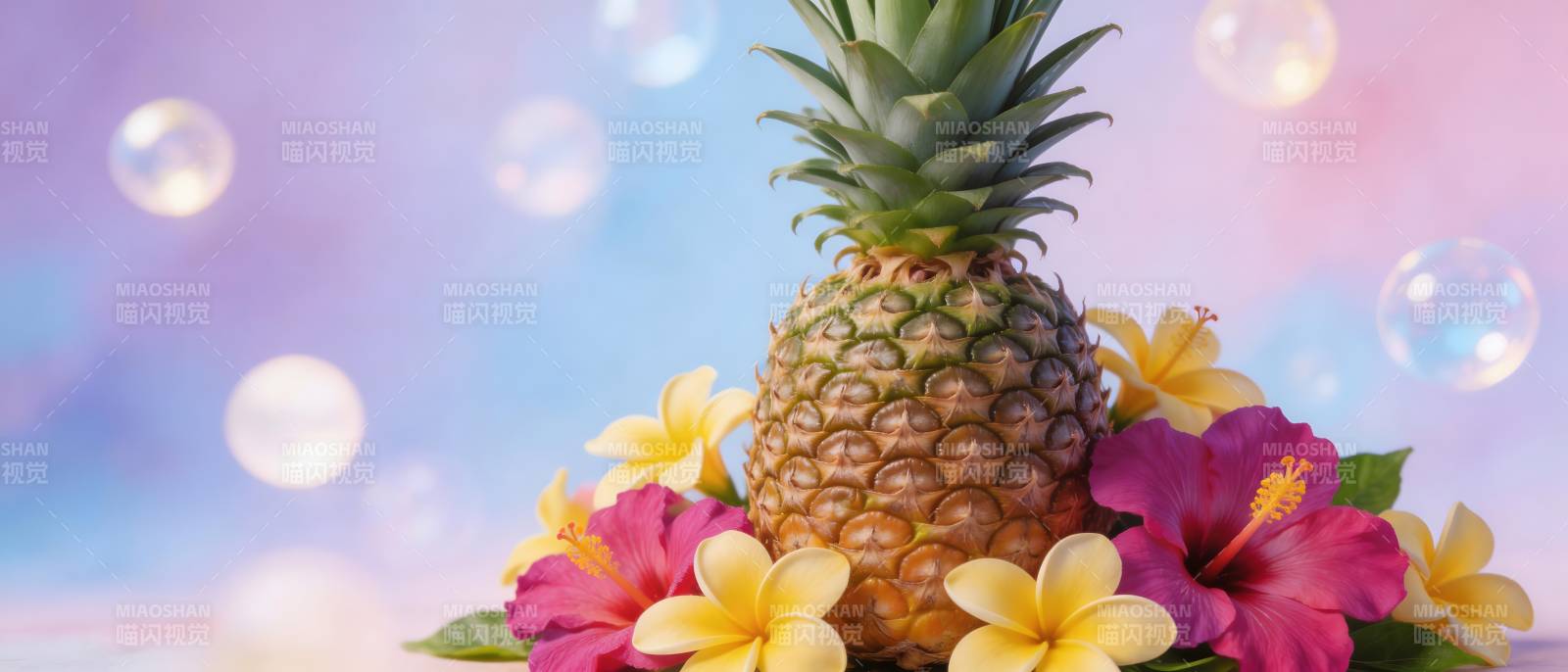 菠萝伴花 梦幻泡泡背景图片