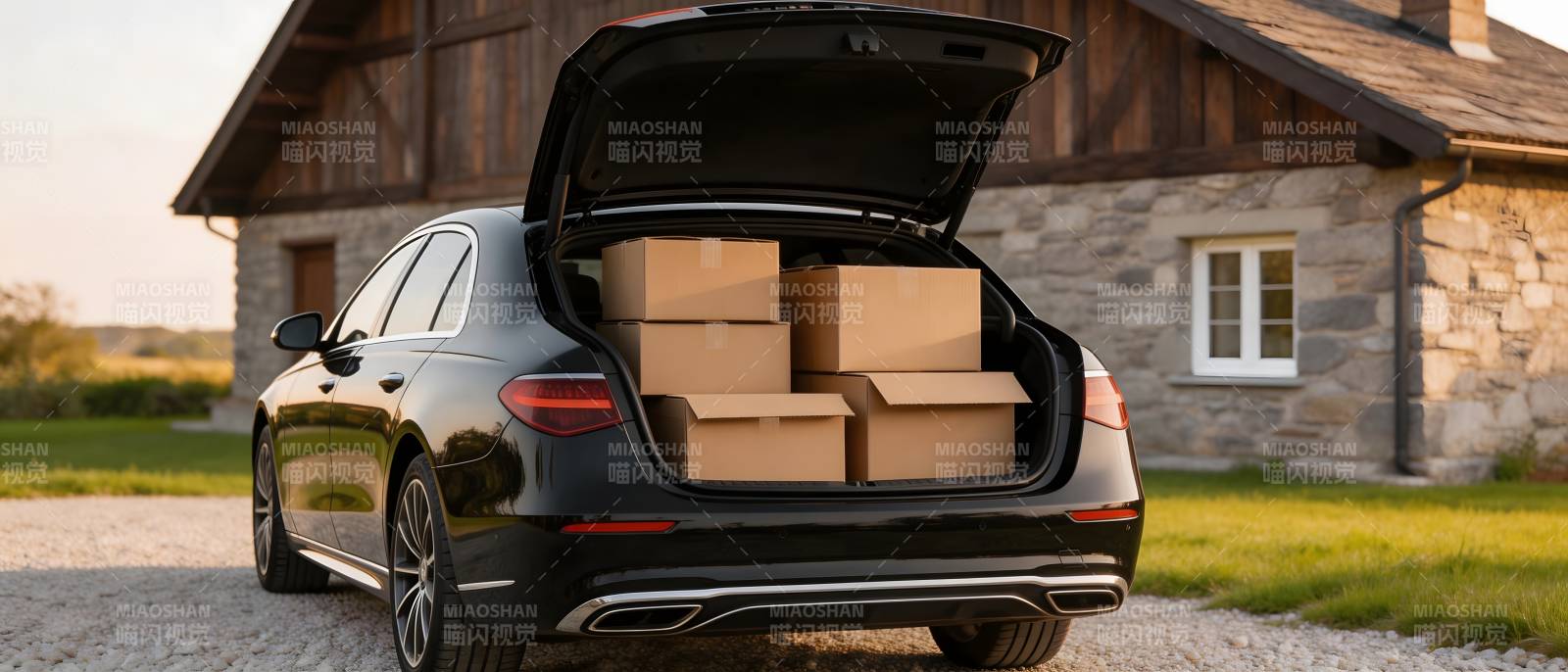 黑车后备箱装满纸箱图片