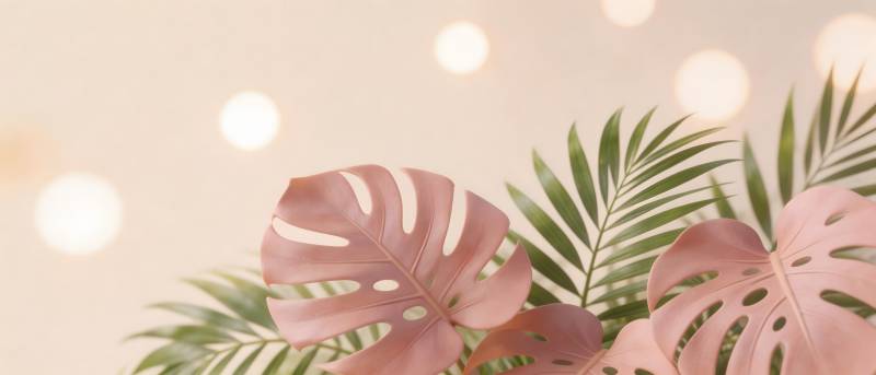 粉绿热带叶 柔光梦幻风图片