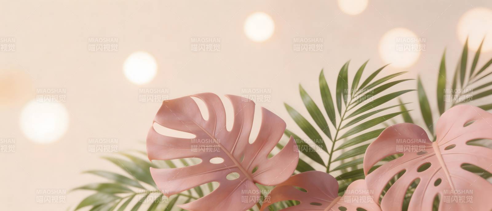 粉绿热带叶 柔光梦幻风图片