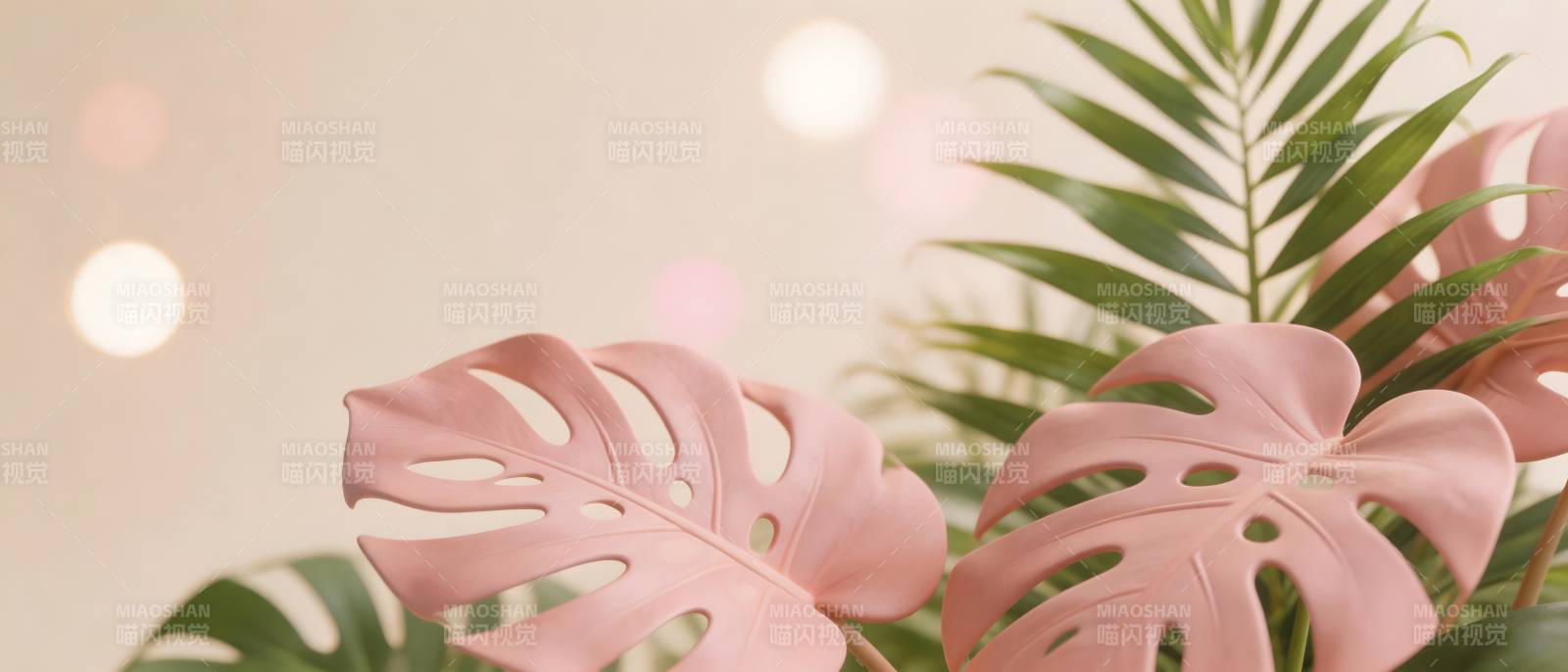 粉绿热带叶 柔光梦幻风图片