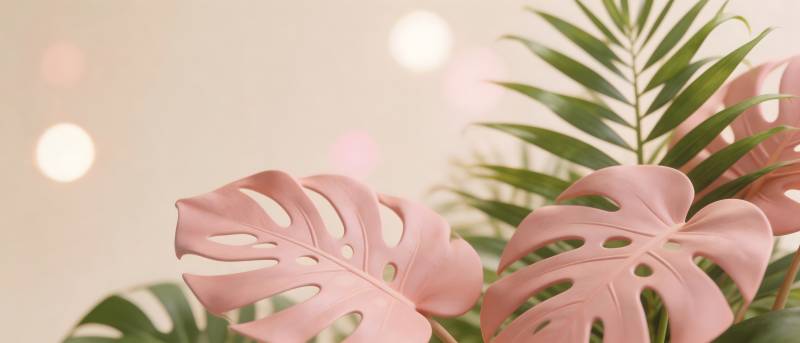 粉绿热带叶 柔光梦幻风图片