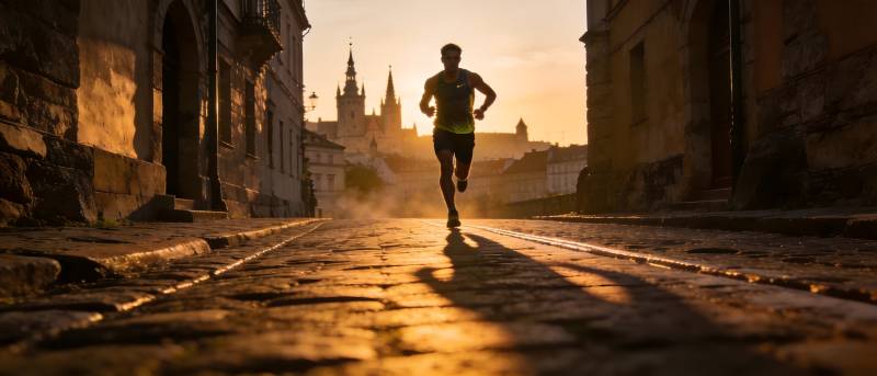 晨曦奔跑 古街剪影图片