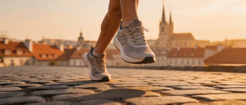 晨跑石板路 古堡映夕阳图片