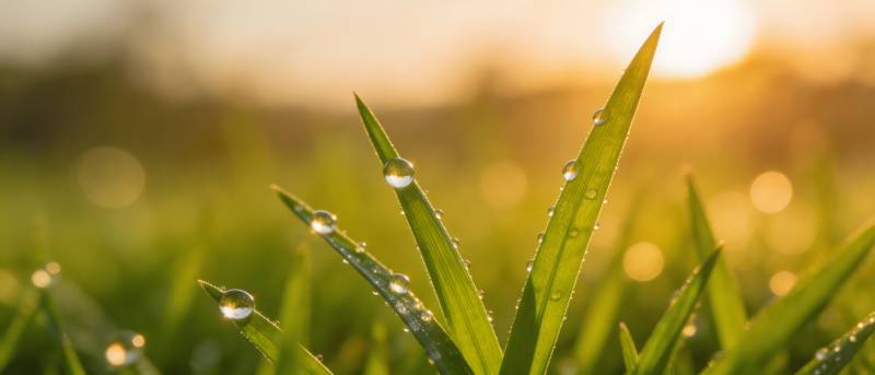 晨光露珠 草叶生辉图片