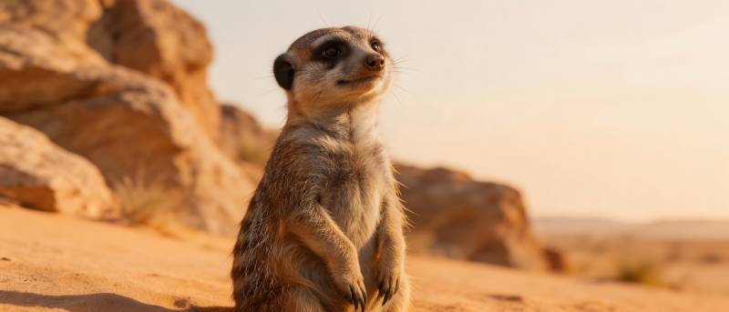 沙漠哨兵 狐獴警觉望远方图片