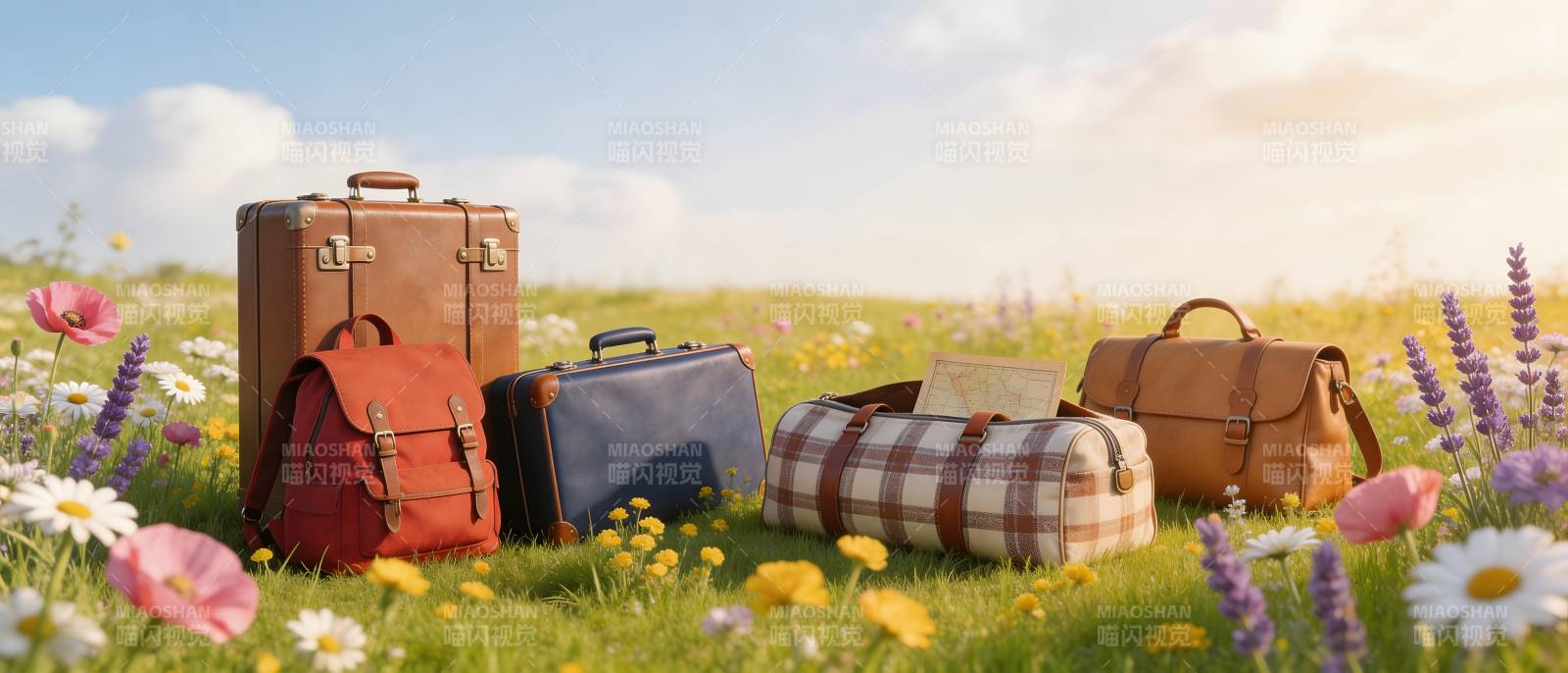 花田里的旅行箱梦图片