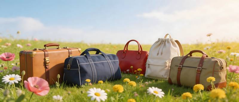 花田里的旅行箱与包袋图片