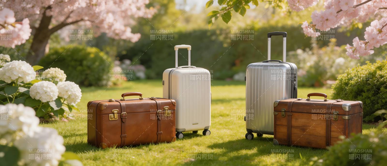 春日花园里的行李箱图片