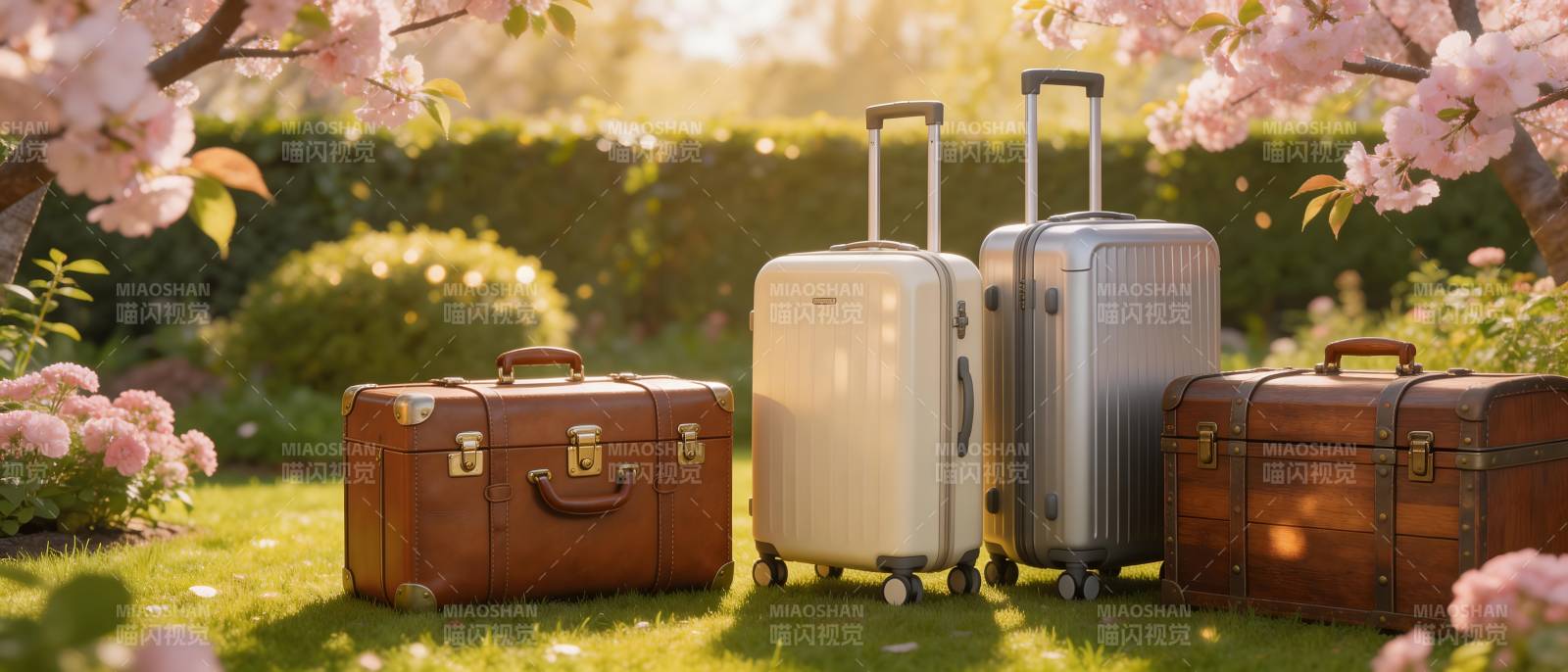 春日花园里的行李箱图片