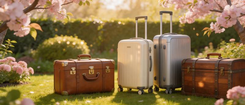 春日花园里的行李箱图片