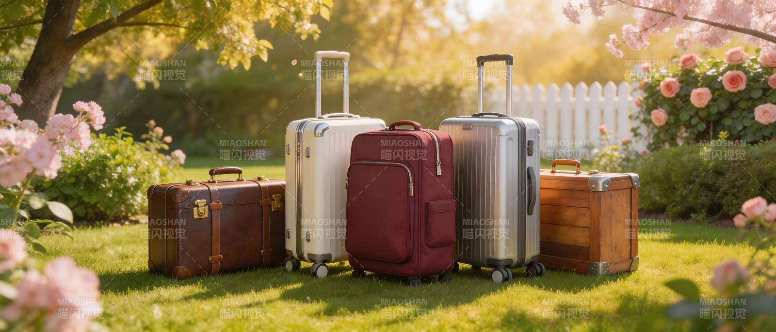花园里的行李箱们图片