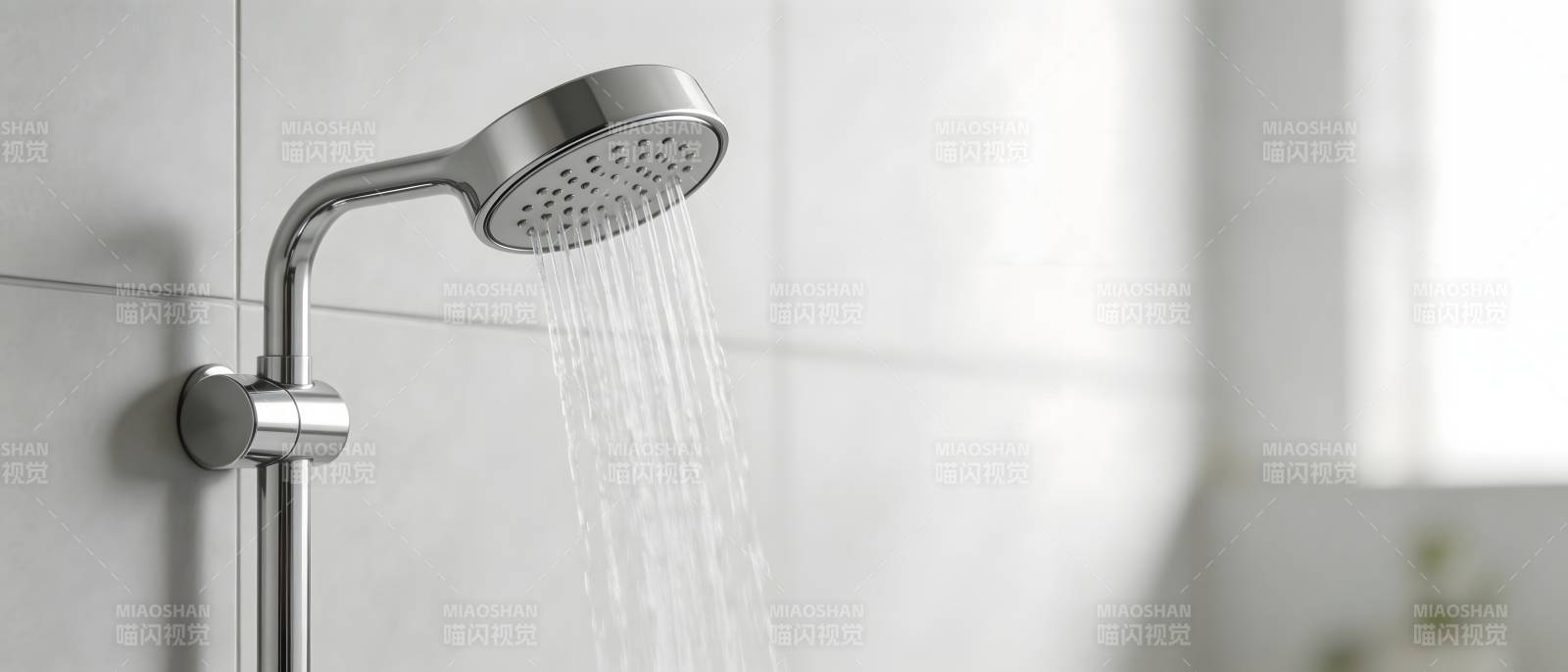 淋浴喷头流水特写图片