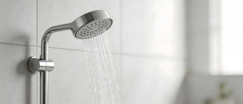 淋浴喷头流水特写图片