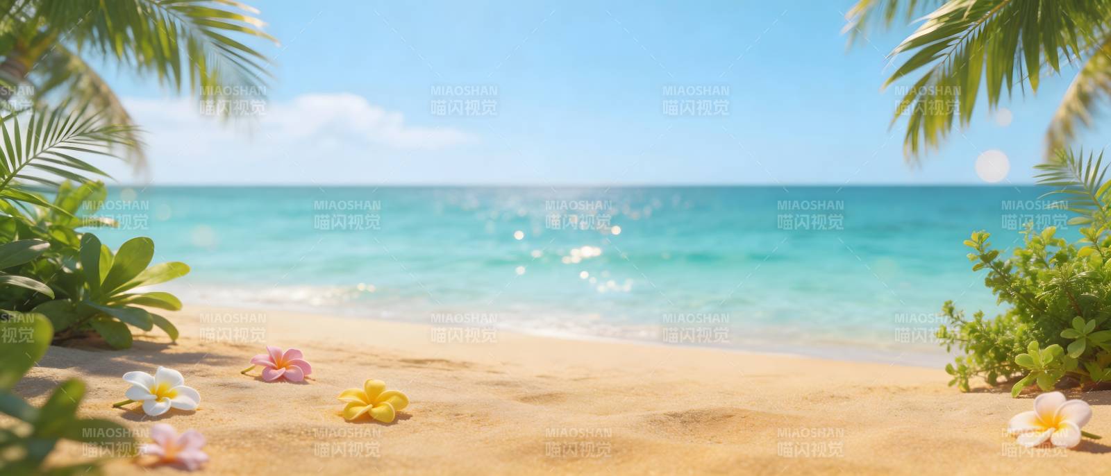 热带海滩 花影椰风迎碧海图片