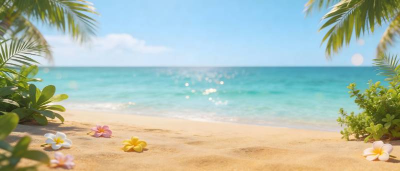 热带海滩 花影椰风迎碧海图片
