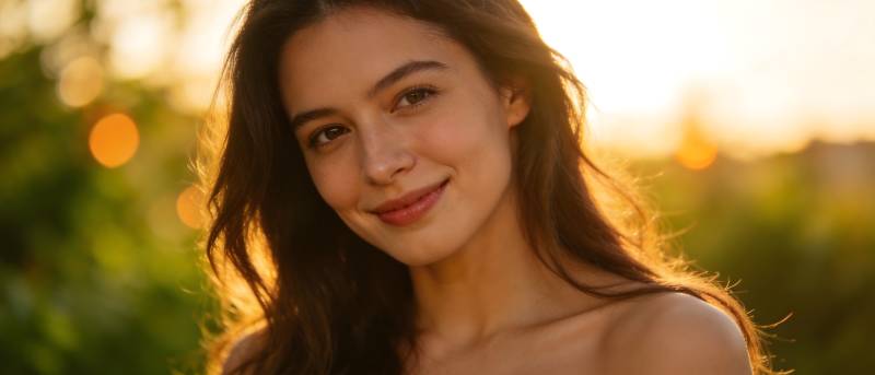 夕阳下的温柔微笑图片