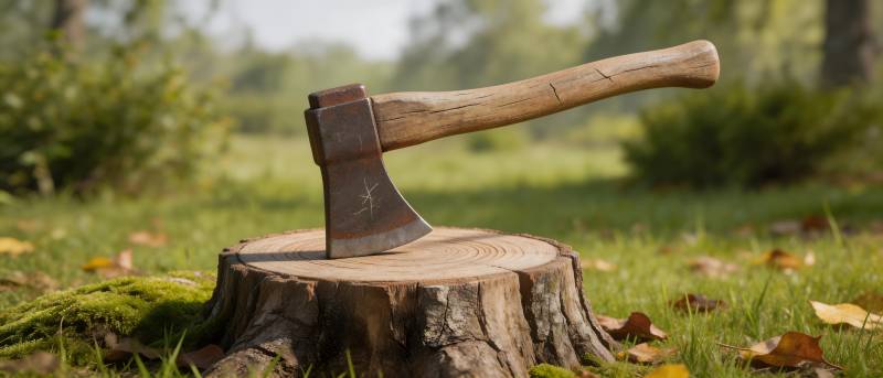 斧劈树桩 秋日林间静景图片