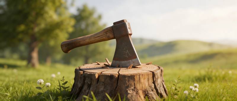 斧劈树桩 绿野静景图片