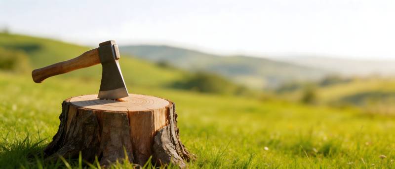 斧劈树桩 绿野静景图片