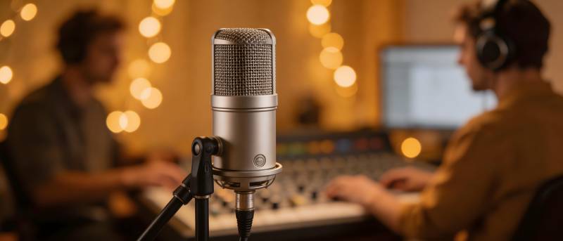 录音棚里专注创作中图片