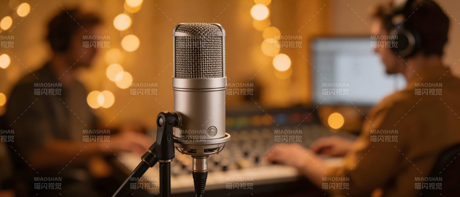 录音棚里专注创作中图片